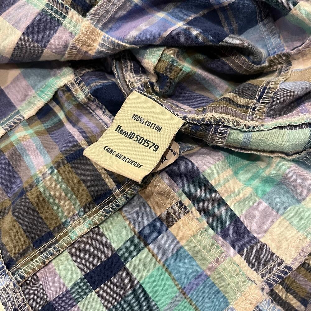LL Bean Madras Patchwork Convertible Button Down Shirt XL Preppy Plaid Classic - Picture 5 of 6